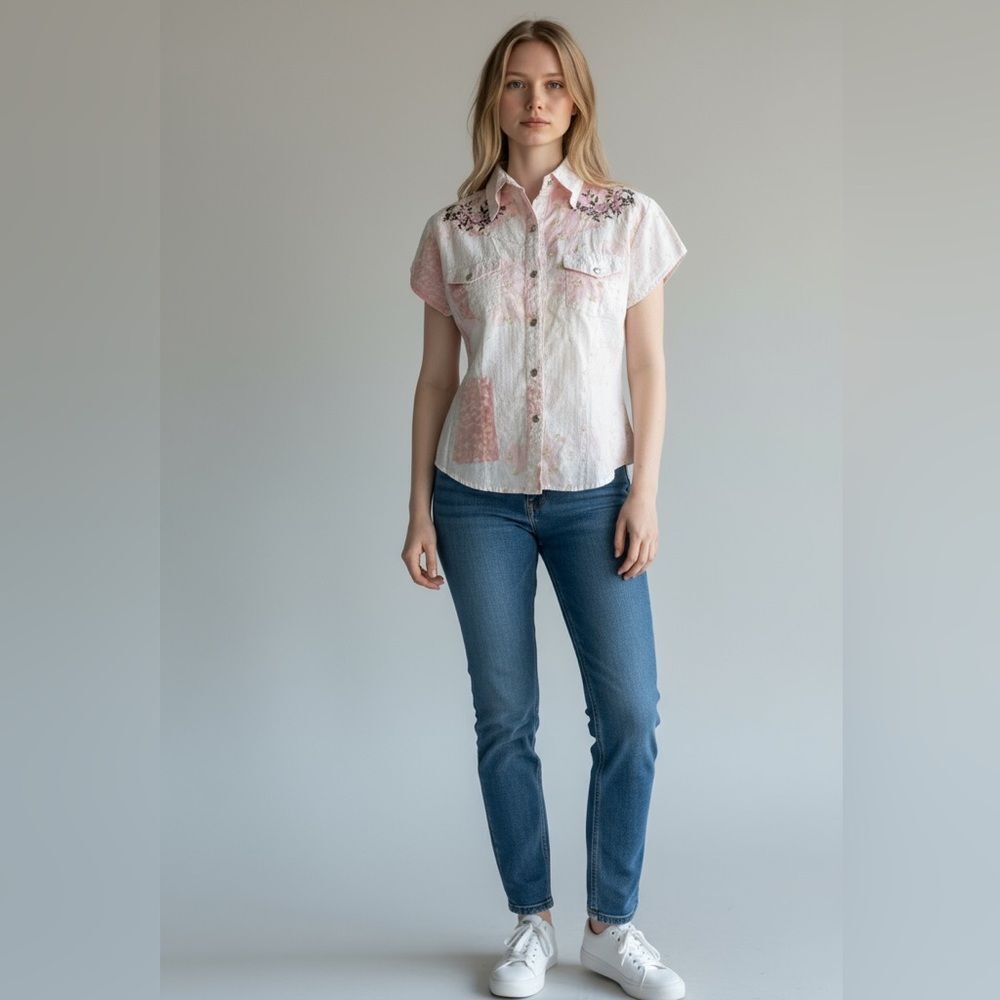 FANG Vintage 90s 00s Y2K western Pink Embroidered Button-Up Shirt